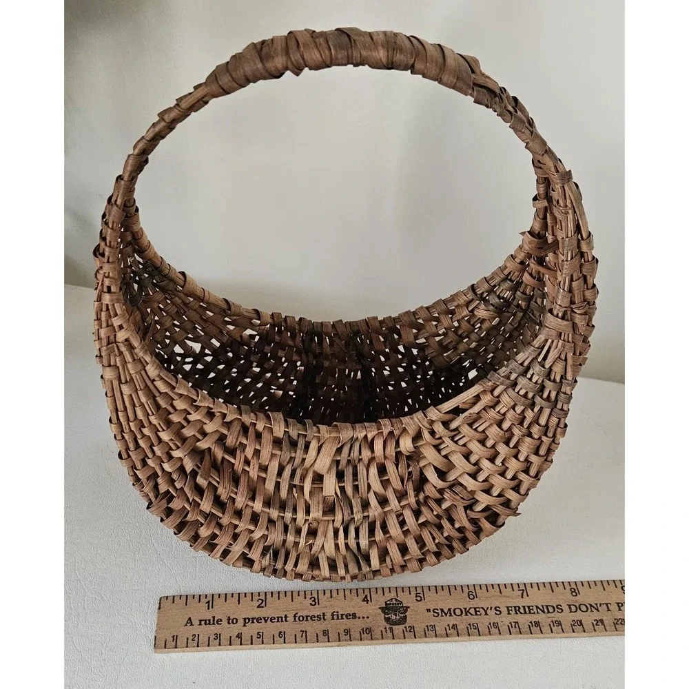 Antique French Style Harvest Basket Woven Round Handle